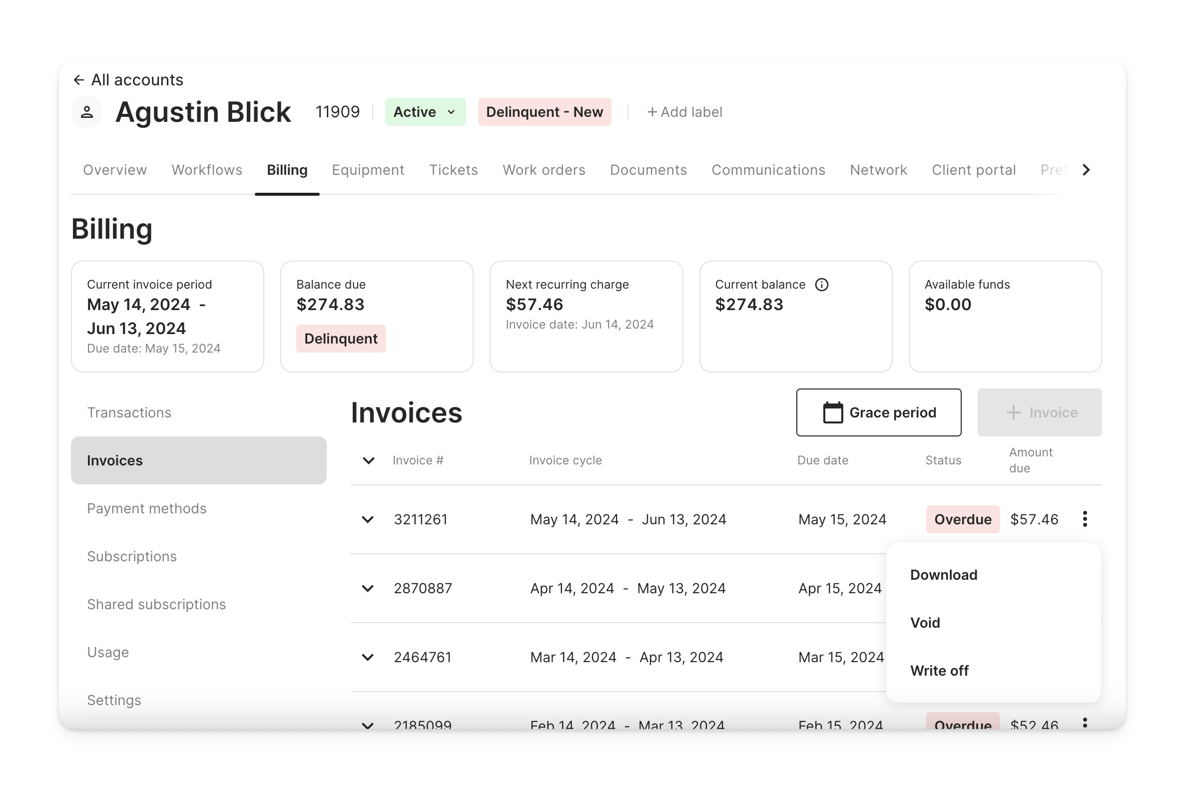 Option to write off the invoice