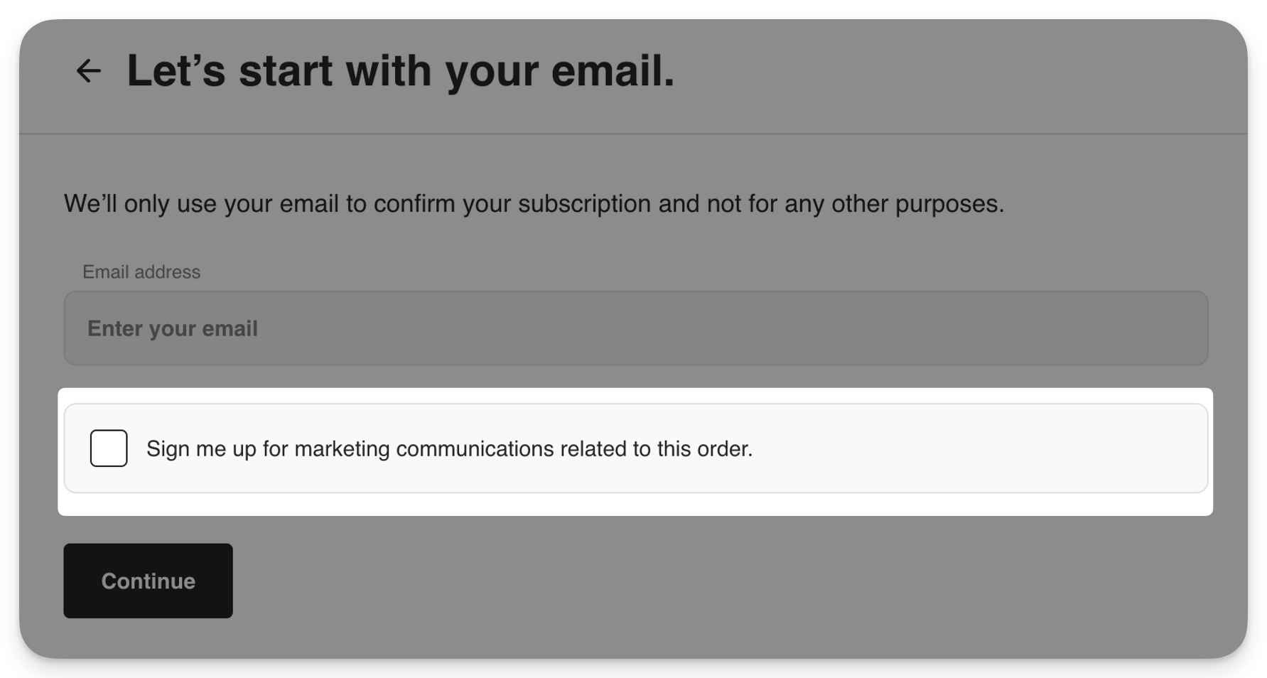 Signup for marketing communications