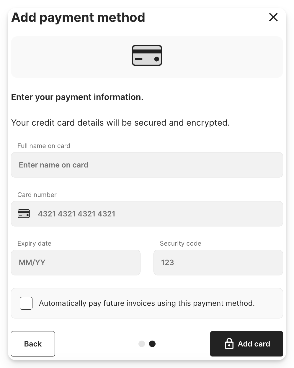 Adding a Credit Card