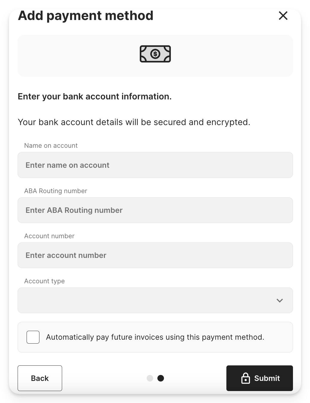 Adding Bank Account