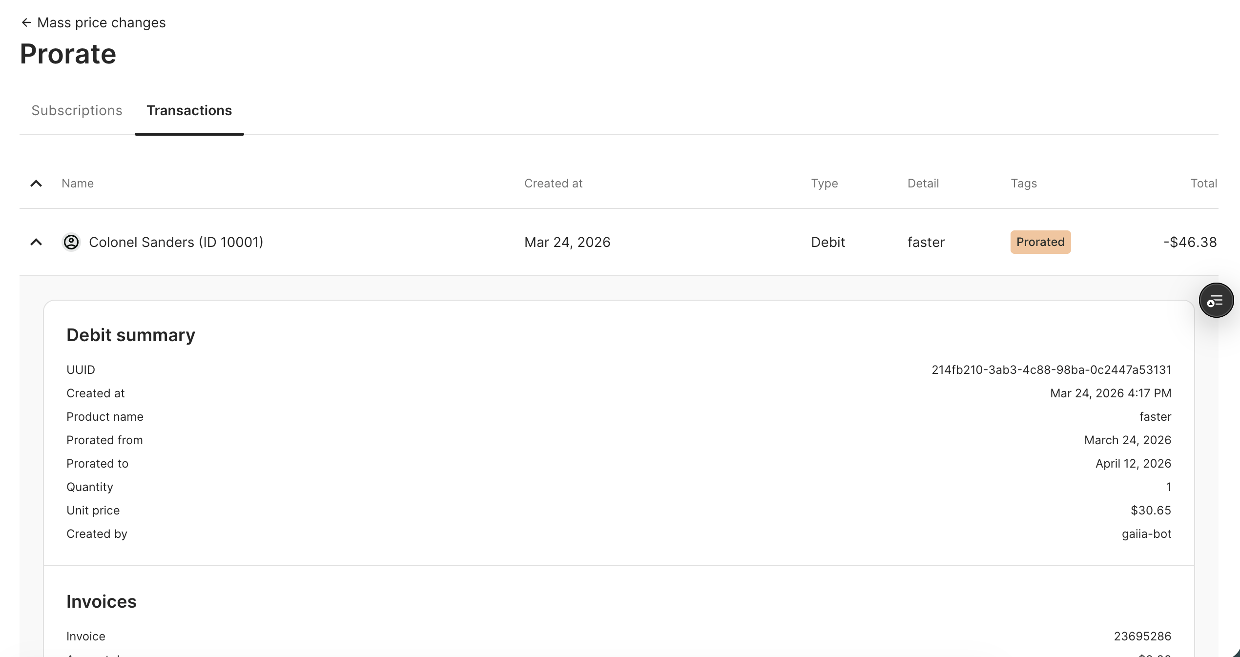 transactions tab