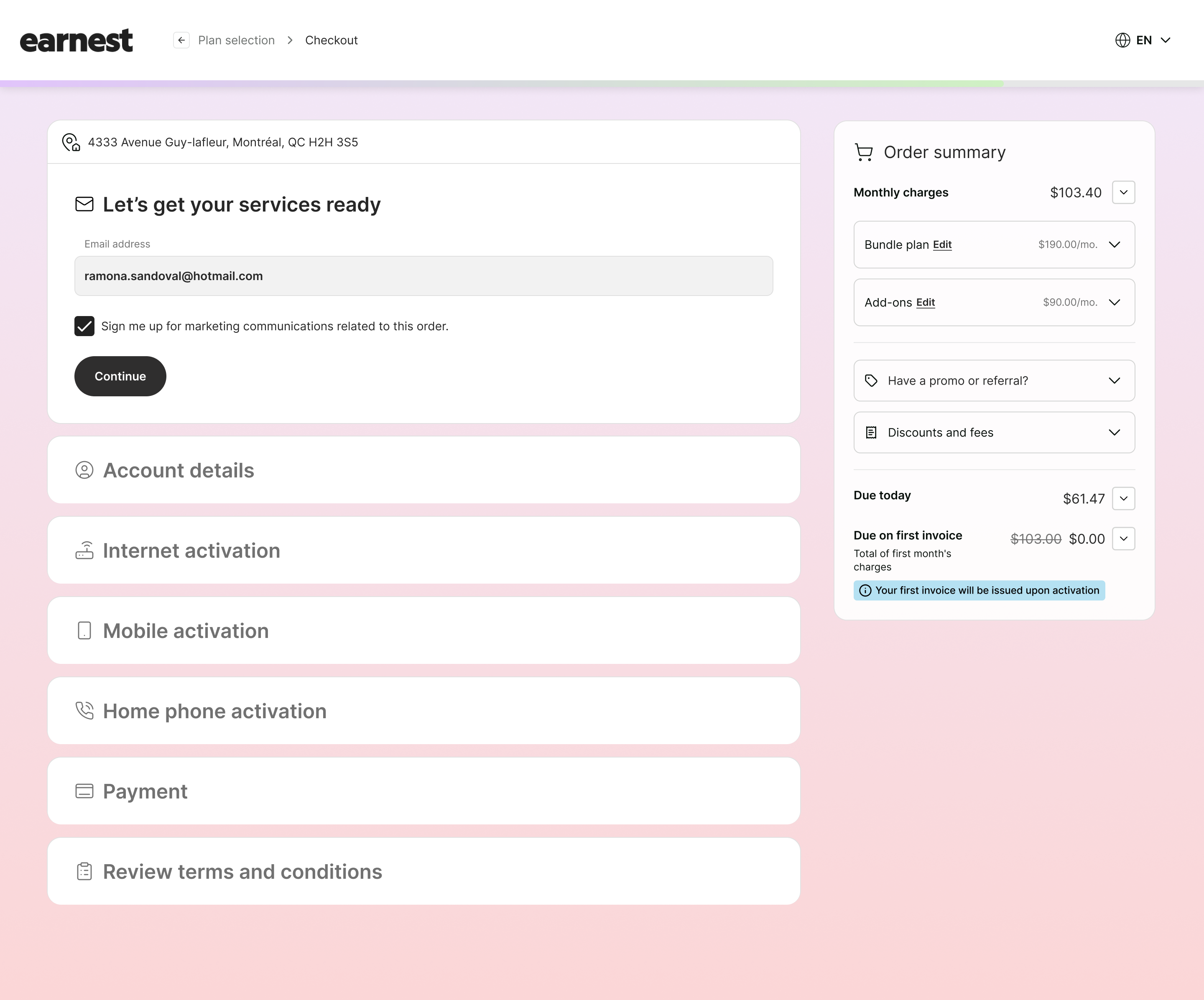 The one-page checkout, with each step as a collapsible section